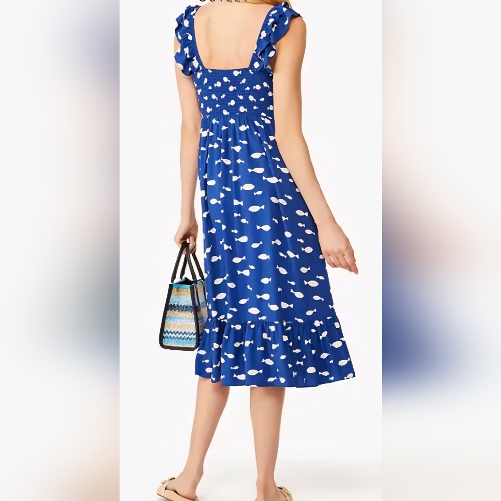 NWT Kate Spade Graphic Fish Ruffle Midi Dress XL - Picture 2 of 8